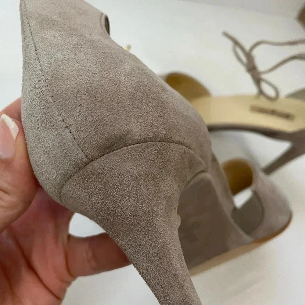 Paul Green Gray Taupe Ankle Tie Peep Toe Heels Size US 9.5 UK 7 - Picture 5 of 8
